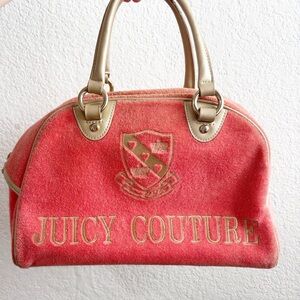 Y2K Juicy Couture Coral Pink Gold Bowler Terrycloth Bag Purse